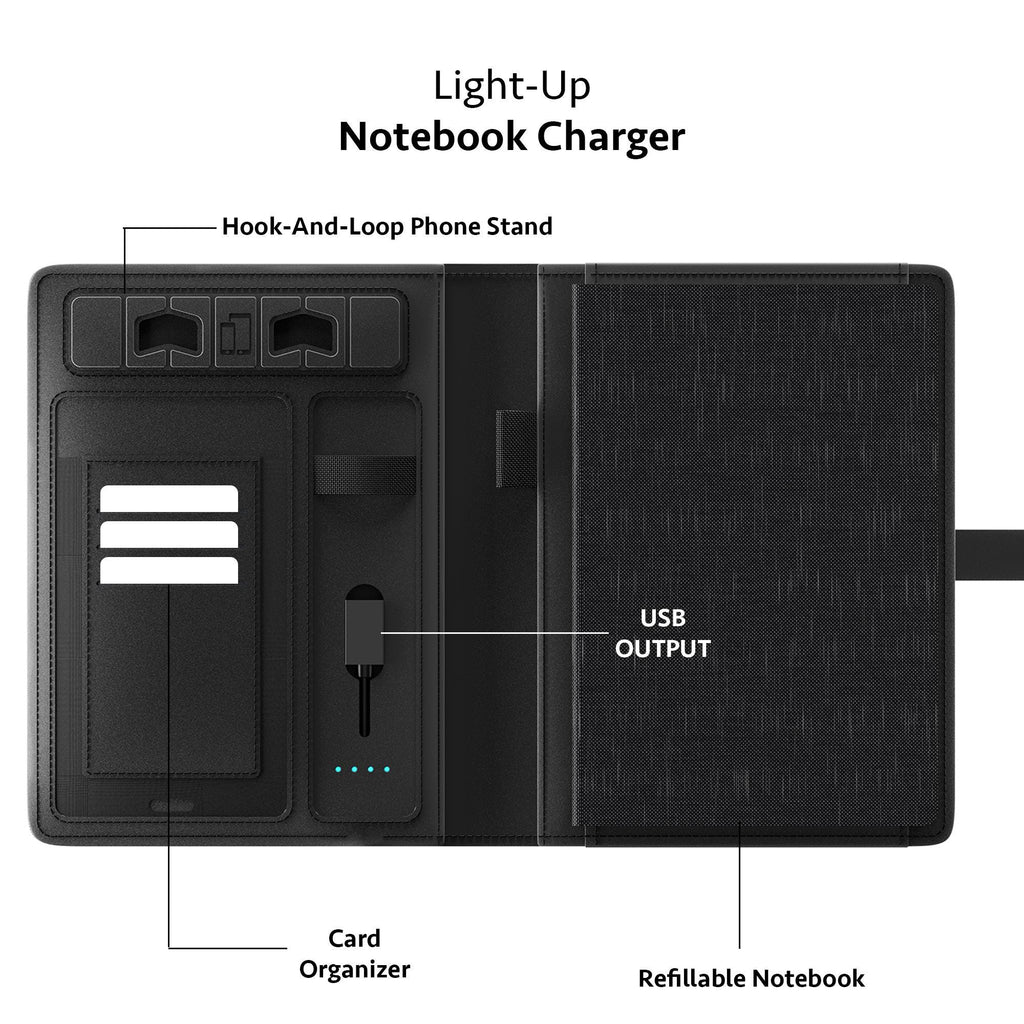 Executive Corporate Gift Box, 5000mAh Light Up Portfolio Charger, Titanium Bluetooth Speaker, Stylus Touch Pen, Charging Cable, Company Gift