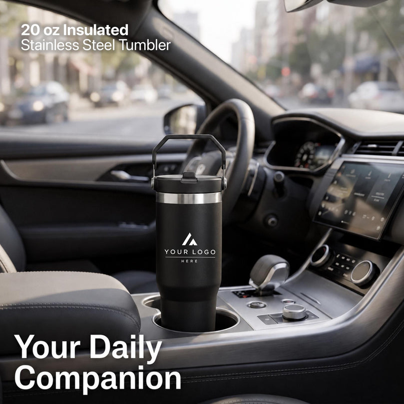 Premium Corporate Gift Box, 20 oz Ice Flow Tumbler, ANC Wireless Earbuds with Clear Sound, Light Up Cable, Company Logo Employee Gift Set