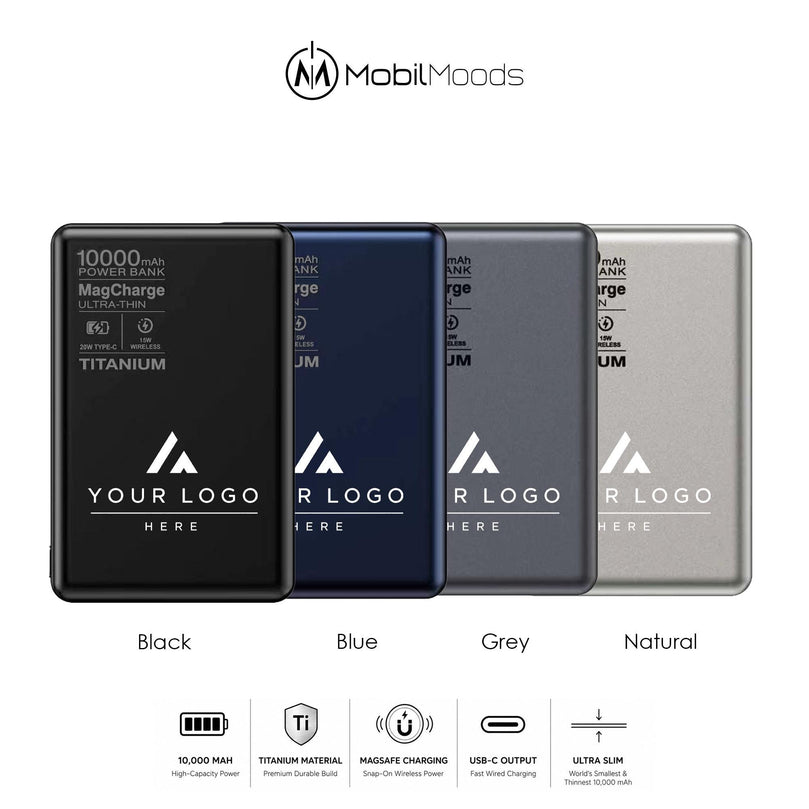 Executive Corporate Gift Box with Company Logo, 20 oz Ice Flow Stainless Steel Tumbler, 10000mAh Titanium MagSafe Power Bank, Light Up Cable