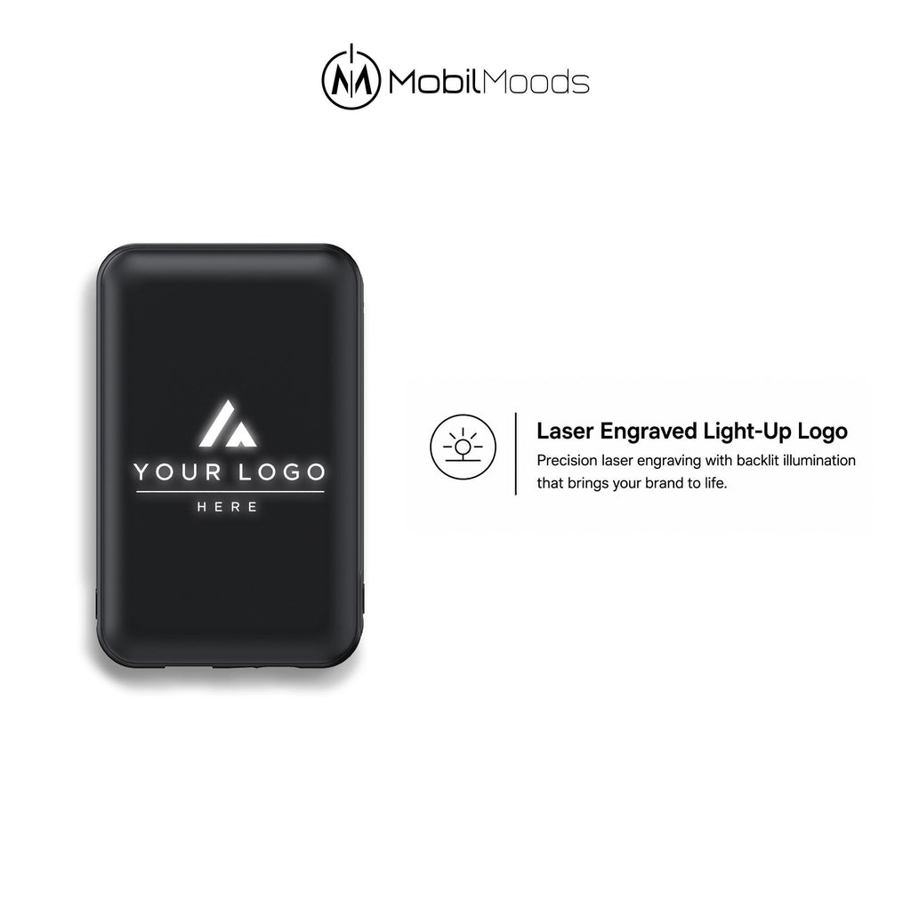 Premium Employee Gift Set with Company Logo, 20 oz Ice Flow Stainless Steel Tumbler, 10000mAh MagSafe Light Up Power Bank, Charging Cable