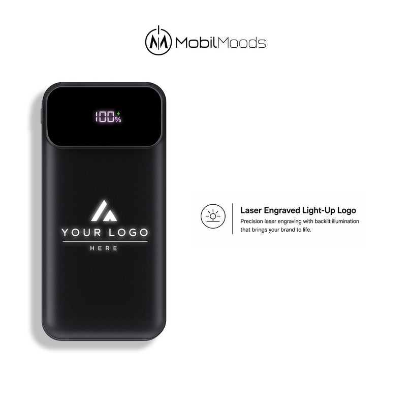 Branded Corporate Gift Set with Company Logo, 20 oz Ice Flow Tumbler, 10000mAh Light Up Built In Cable Power Bank, Premium Employee Gift Box