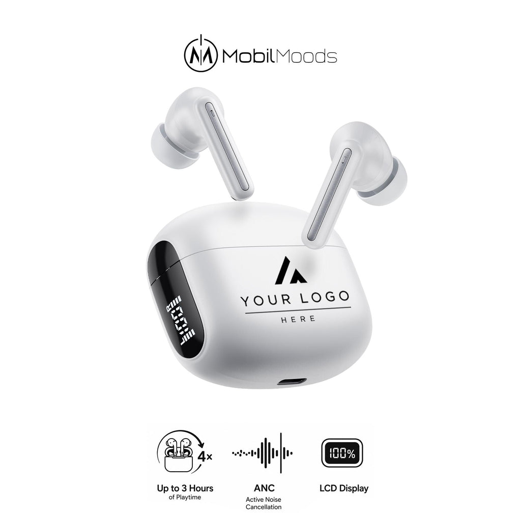Premium Corporate Gift Box, 20 oz Ice Flow Tumbler, ANC Wireless Earbuds with Clear Sound, Light Up Cable, Company Logo Employee Gift Set