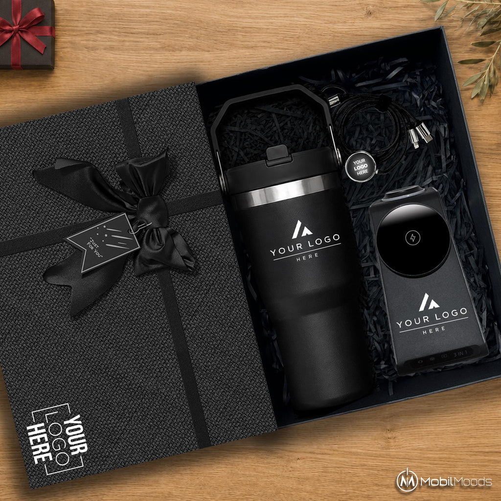 Corporate Welcome Gift Set, 20 oz Ice Flow Tumbler, 3 in 1 MagSafe Wireless Charger, Stylus Pen, Light Up Cable, Premium Company Gift Box