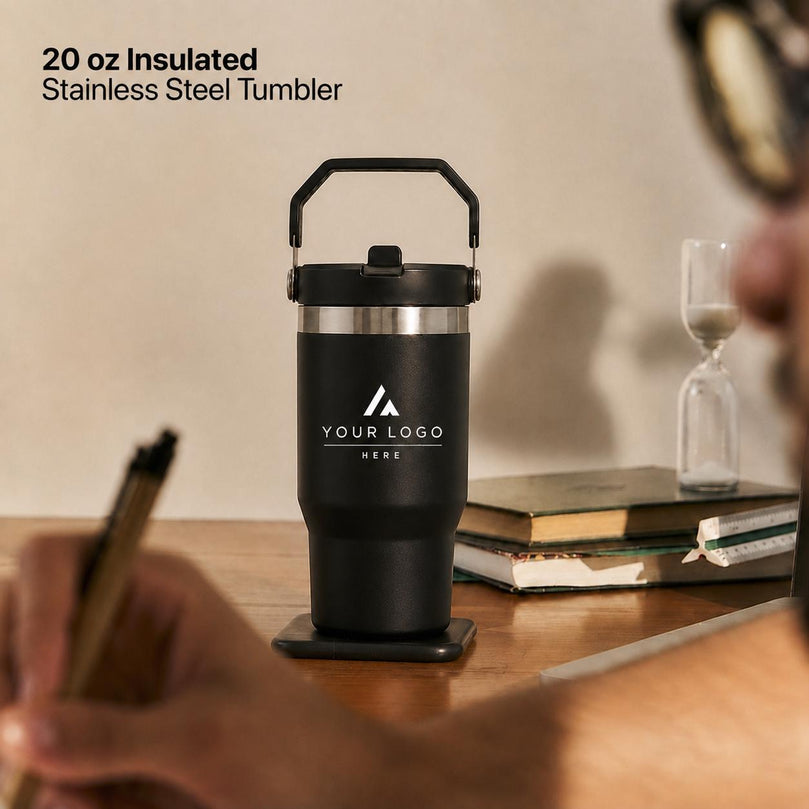 Corporate Welcome Gift Set, 20 oz Ice Flow Tumbler, 3 in 1 MagSafe Wireless Charger, Stylus Pen, Light Up Cable, Premium Company Gift Box
