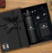Premium Business Gift Set, 24 oz Double Wall Thermos, 10W Light Up Wireless Docking Station, Charging Cable, Company Logo Corporate Gift Box