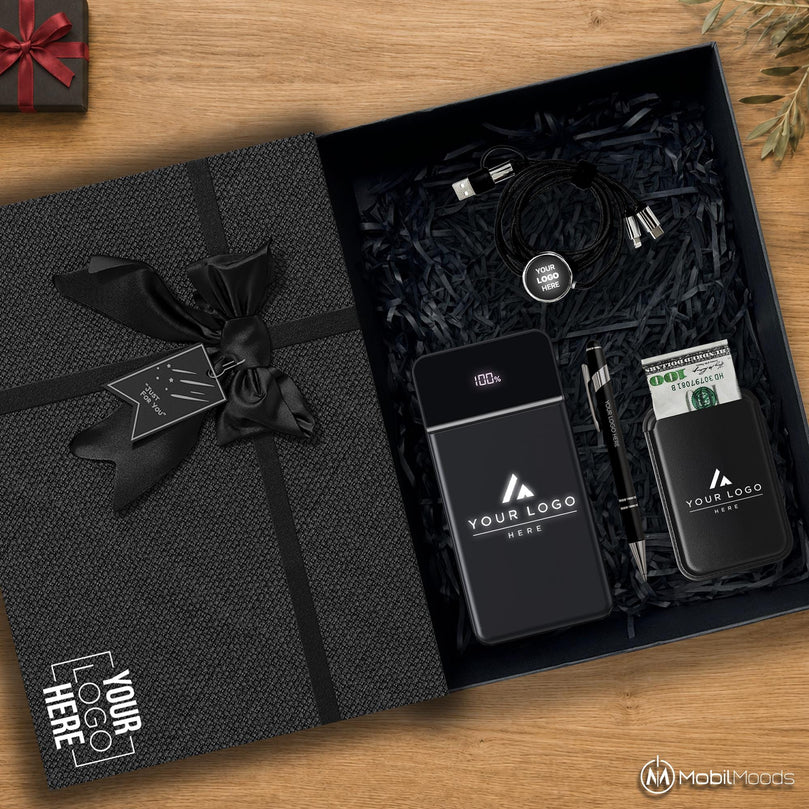 Modern Corporate Tech Gift Set, 10000mAh Light Up MagSafe Power Bank, MagSafe Phone Wallet, Custom Charging Cable, Company Logo Gift Box