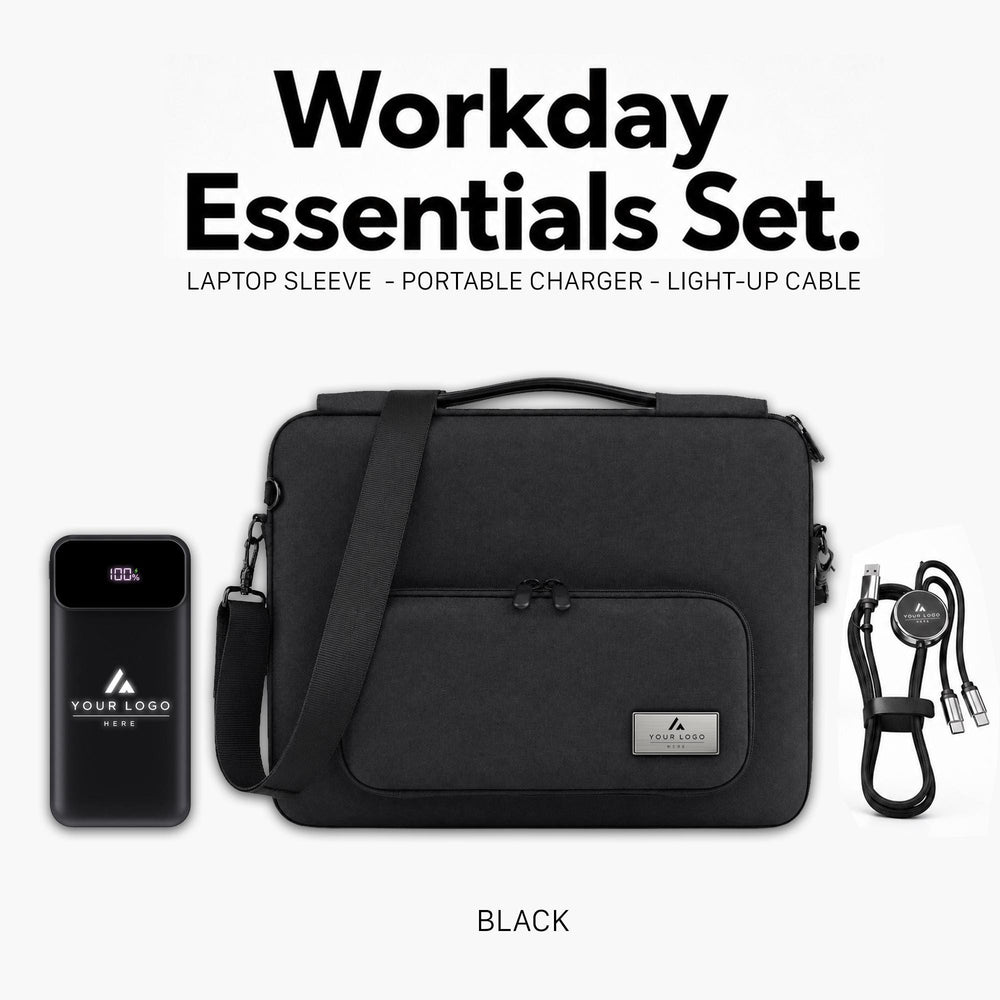 Professional Laptop Sleeve Gift Set, 16 Inch Laptop Bag, 10000mAh Light Up Built In Cable Power Bank, Charging Cord, Corporate Gift Set