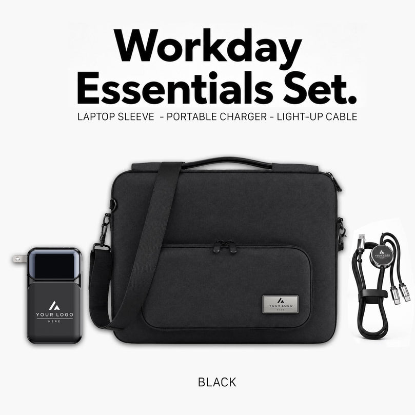 Employee Laptop Gift Set, 16 Inch Laptop Sleeve, Adjustable Phone Stand, Light Up Multi Charging Cord, Company Logo Corporate Welcome Gift