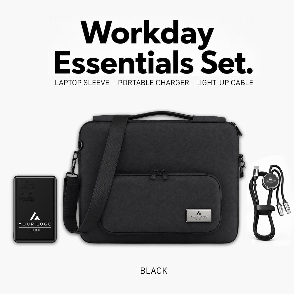 Premium Laptop Sleeve Gift Set, 16 Inch Laptop Bag, 10000mAh Titanium MagSafe Power Bank, Light Up Charging Cord, Corporate Employee Gift