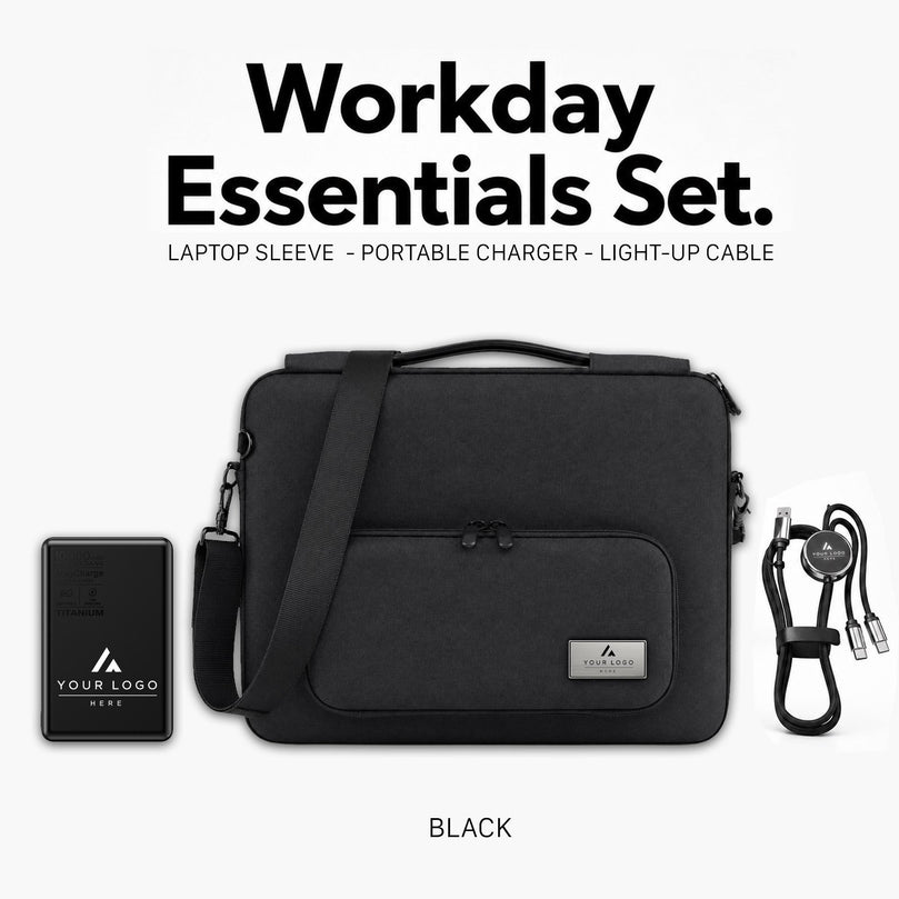 Premium Laptop Sleeve Gift Set, 16 Inch Laptop Bag, 10000mAh Titanium MagSafe Power Bank, Light Up Charging Cord, Corporate Employee Gift