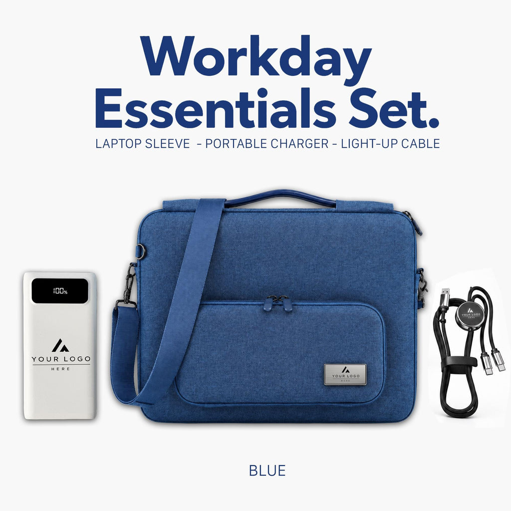 Premium Laptop Sleeve Gift Set, 16 Inch Laptop Bag, 10000mAh Titanium MagSafe Power Bank, Light Up Charging Cord, Corporate Employee Gift