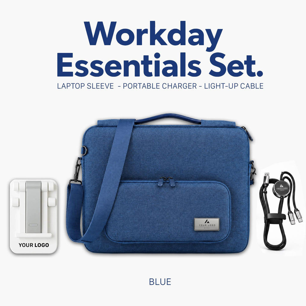 Employee Laptop Gift Set, 16 Inch Laptop Sleeve, Adjustable Phone Stand, Light Up Multi Charging Cord, Company Logo Corporate Welcome Gift