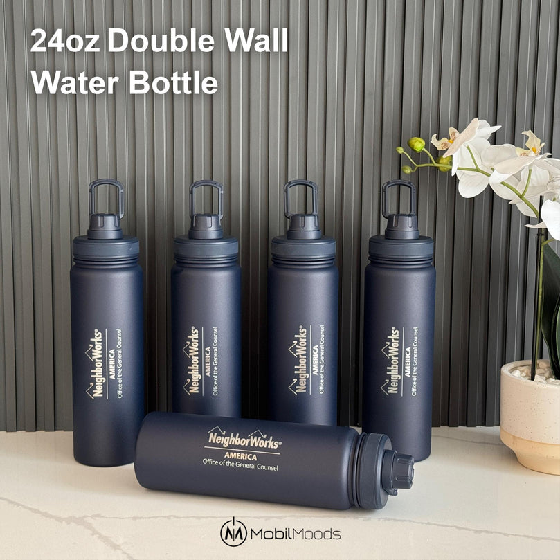 Custom 24 oz Stainless Steel Water Bottle, Custom Company Logo Chug Lid Flask, Bulk Team Event Gift, Employee and Client Merchandise