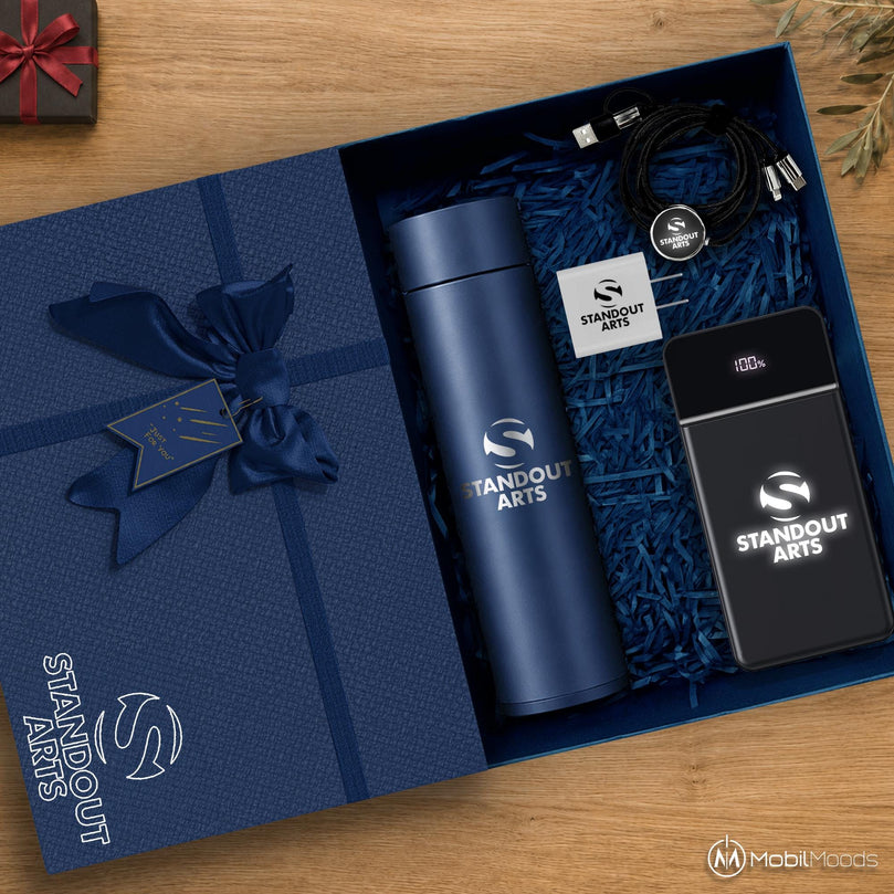 Personalized Logo Tech Company Gift Box, Personalized Smart Thermos Gift Set, Branded MagSafe Power Bank & Custom Light Up Cable